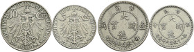 Nebengebiete. KIAUTSCHOU. 
Lot (2 Stücke): 5 Cent und 10 Cent. J. 729 und 730.
leicht rau, sehr schön-vorzüglich