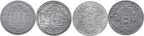 Nebengebiete. DANZIG. 
Lot (2 Stücke): Notmünze zu 10 Pfennig 1920. Zink. Kleine Wertzahl. J. D 1a.
vorzüglich-prägefrisch, vorzüglich