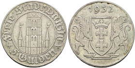 Nebengebiete. DANZIG. 
5 Gulden 1932. Marienkirche. J. D 17.
selten, gutes sehr schön