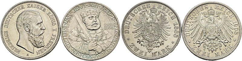 Lots. . 
2 Stücke: PREUSSEN, 2 Mark 1888 (Friedrich III.) sowie SACHSEN-WEIMAR-...