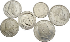 Lots. . 
21 Stücke: KAISERREICH - SILBERMÜNZEN von WÜRTTEMBERG, dabei 2 Mark 1906 (2x, aus leicht polierten Stempeln), 3 Mark 1909, 1911 und 1913, 5 ...