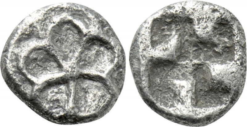 GREEK. Uncertain. Hemiobol (5th/4th century BC).

Obv: Stylised blossom with s...