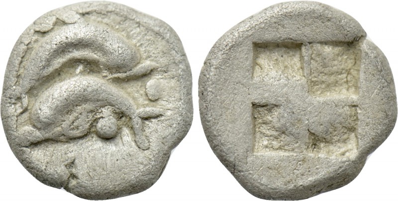 THRACE. Thasos. 1/16 Stater or Obol (Circa 500-480 BC). 

Obv: Two dolphins sw...