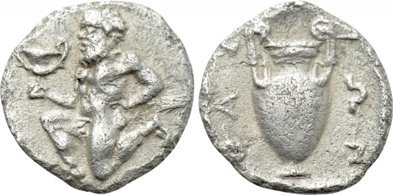 THRACE. Thasos. Trihemiobol (Circa 412-404 BC). 

Obv: Silenos kneeling left, ...