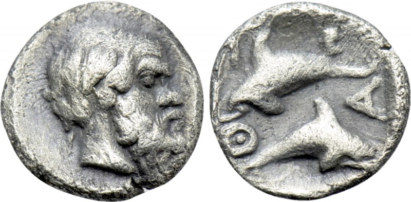 THRACE. Thasos. Tritartemorion (Circa 412-404 BC). 

Obv: Head of satyr right....