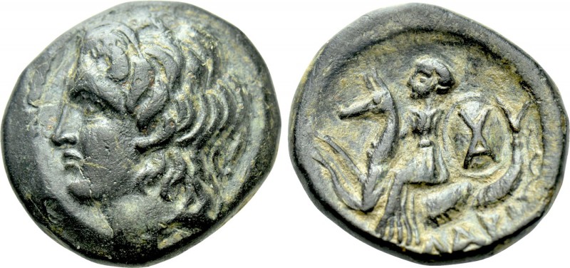 THESSALY. Larissa Kremaste. Ae Trichalkon (4th century BC).

Obv: Head of Achi...