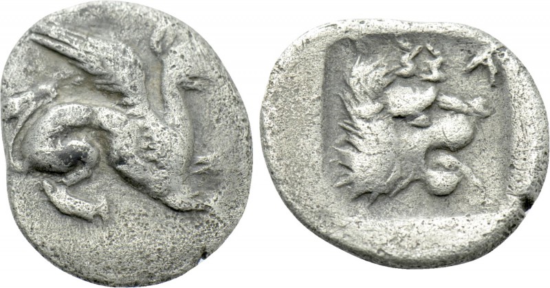 TROAS. Assos. Obol (5th century BC). 

Obv: Griffin seated right.
Rev: AΣΣ (r...