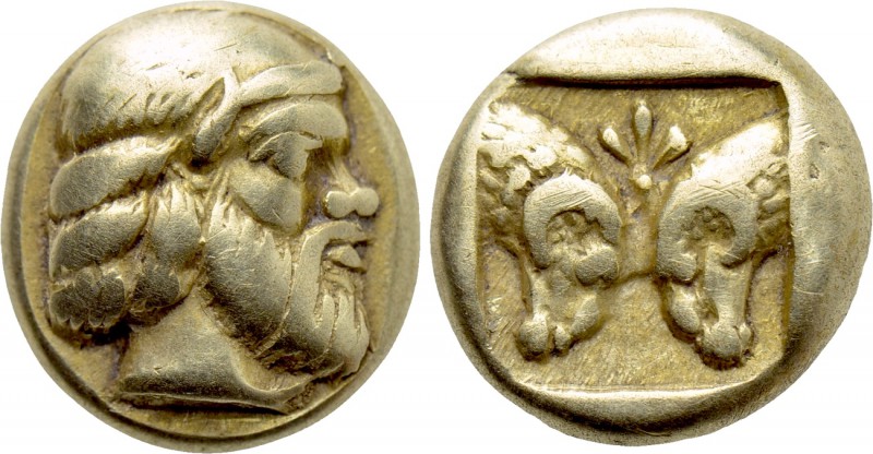 LESBOS. Mytilene. EL Hekte (Circa 454-428/7 BC). 

Obv: Head of Silenos right,...