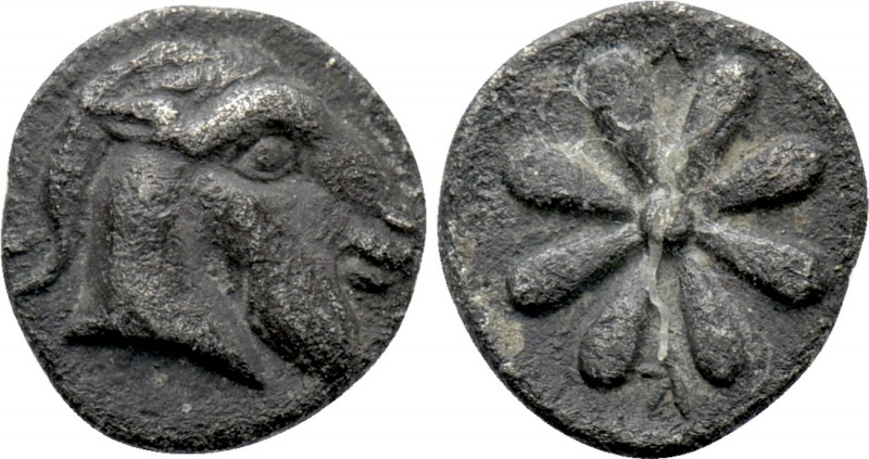 AEOLIS. Kyme. Obol (4th century BC). 

Obv: Head of goat right.
Rev: K - Y. ...