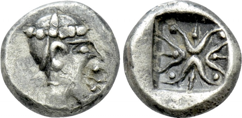 IONIA. Uncertain. Hemiobol (5th century BC). 

Obv: Archaic female head right,...