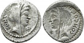 L. MUSSIDIUS LONGUS. Denarius (42 BC). Rome. Obverse brockage.