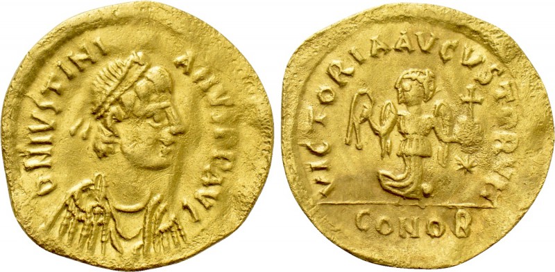 JUSTINIAN I (527-565). GOLD Tremissis. Constantinople.

Obv: D N IVSTINIANVS P...