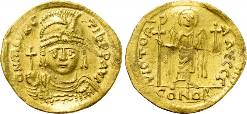 MAURICE TIBERIUS (582-602). GOLD Solidus. Constantinople or Theoupolis (Antioch)...