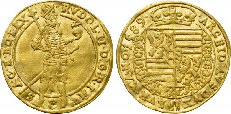 HOLY ROMAN EMPIRE. Rudolf II (1576-1612). GOLD Ducat (1589). Prague. 

Obv: RV...