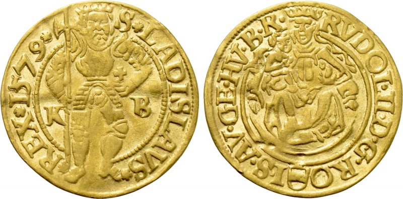HUNGARY. Rudolf II (1576-1612). GOLD Ducat (1579-KB). Kremnitz. 

Obv: RVDOL I...