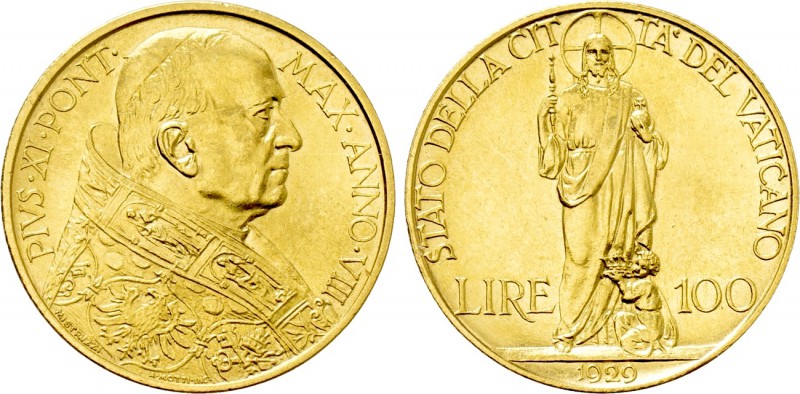 ITALY. Vatican. Pius XI (1922-1939). GOLD 100 Lire (1929//VIII). Roma. 

Obv: ...
