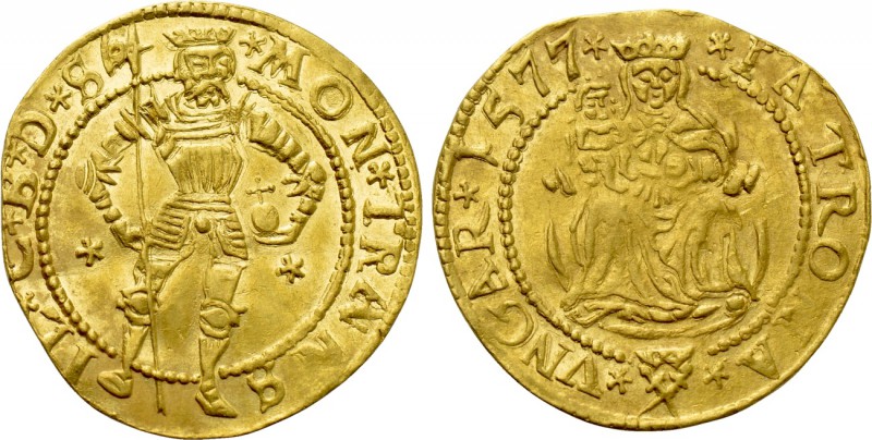TRANSYLVANIA. Christoph Báthory (1576-1581). GOLD Dukat (1577). Hermannstadt.
...