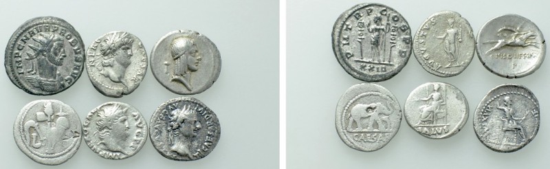 6 Roman Coins; Inluding Caesar, Tiberius and Nero. 

Obv: .
Rev: .

. 

C...