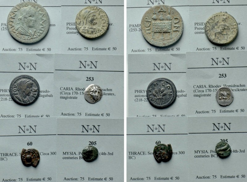 6 Greek and Roman Provincial Coins. 

Obv: .
Rev: .

. 

Condition: See p...