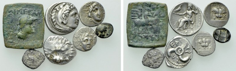 7 Greek Coins. 

Obv: .
Rev: .

. 

Condition: See picture.

Weight: g....