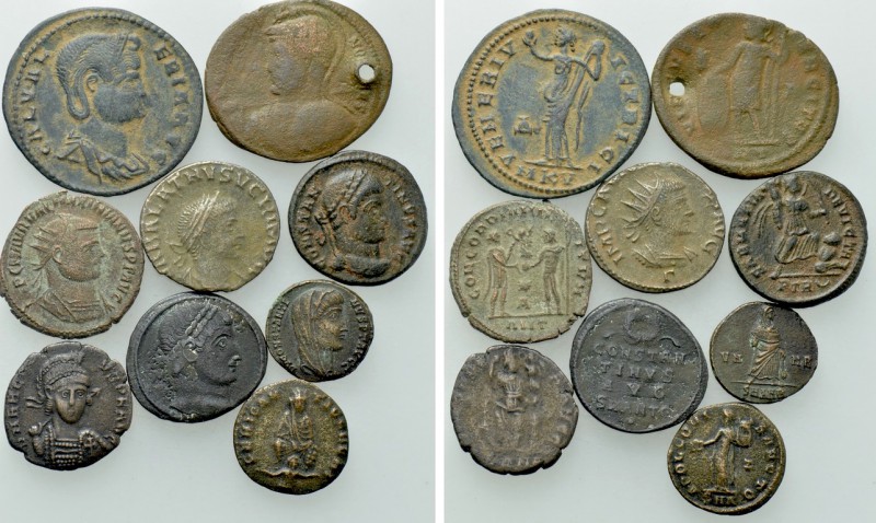 9 Interesting Late Roman Coins. 

Obv: .
Rev: .

. 

Condition: See pictu...