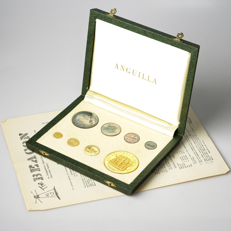 Anguilla 1/2 - 100 Dollars 1969 Set. Silver 999, gold 900, 53.58 g. & 66.61 g. K...