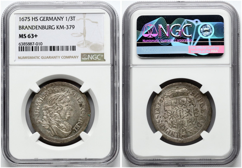 Germany, Brandenburg-Prussia. 1/3 Taler 1675 HS. Silver. KM 391. NGC MS 63+ TOP ...