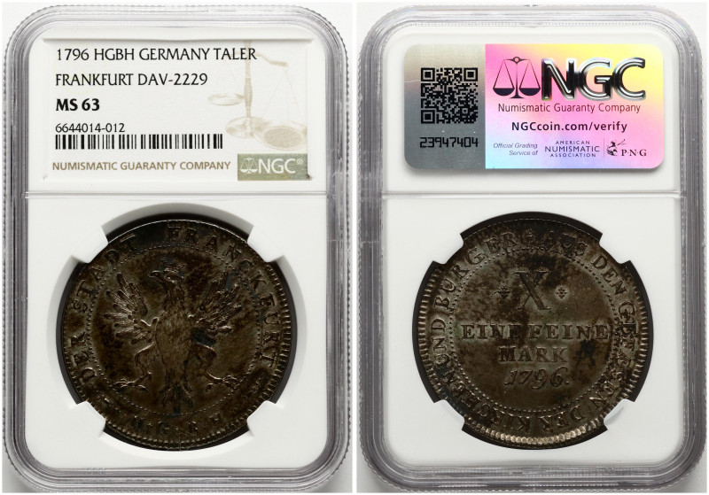 Germany, Frankfurt. Taler 1796 HGBH. Silver. KM 288, Dav 2229. NGC MS 63.