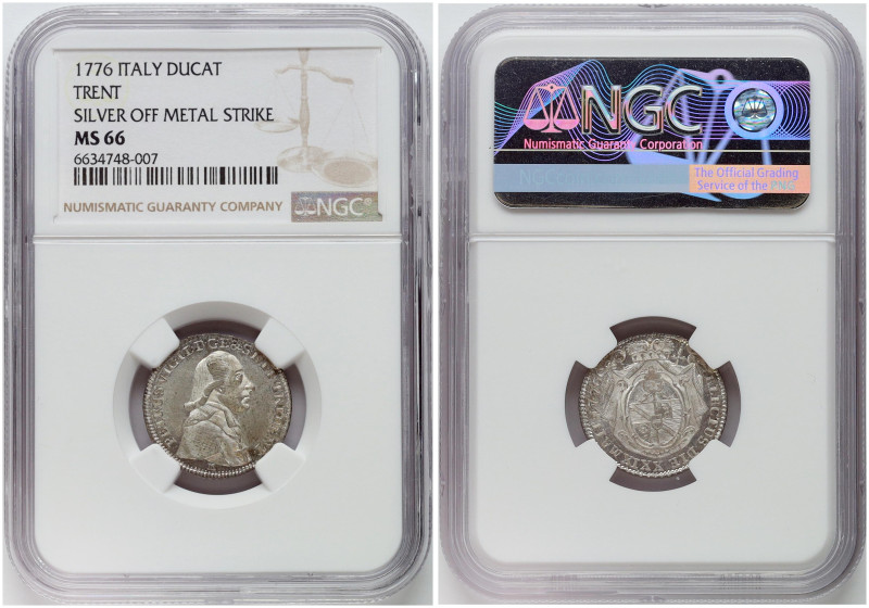 Italy, Trento. Pietro Vigilio(1776-1800). 1 Ducato 1776 M. Silver trial strike o...