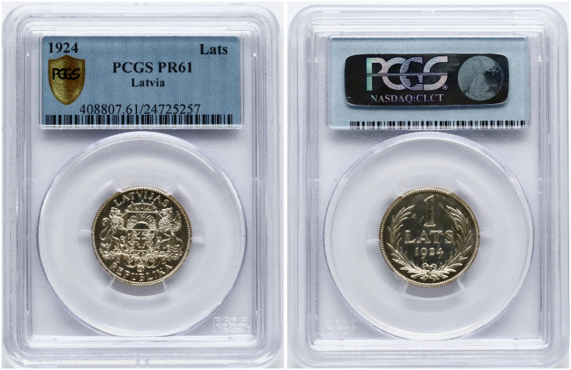 Latvia. 1 Lats 1924. Silver. KM 7. PCGS PR 61.