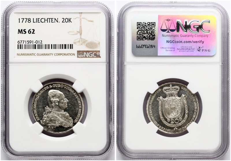 Liechtenstein. Franz Joseph I (1772-1781). 20 Kreuzer 1778. Mintage 2000 pcs. Si...