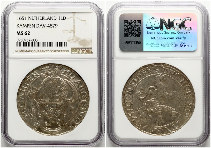 Netherlands, Kampen. Lion Daalder 1651. Silver. KM 35.2., Dav 4879. NGC MS 62. T...