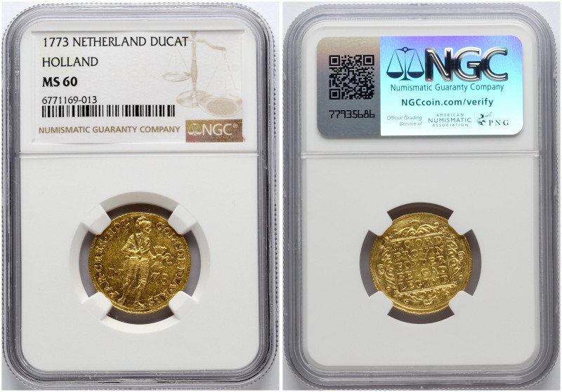 Netherlands, Holland. Ducat 1773. Gold. Fr 250, KM 12.3. NGC MS 60.