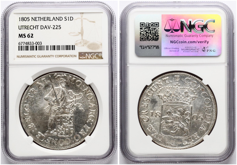 Netherlands, Batavian Republic, Utrecht. Silver Ducat 1805. Silver. KM 10.4, Dav...