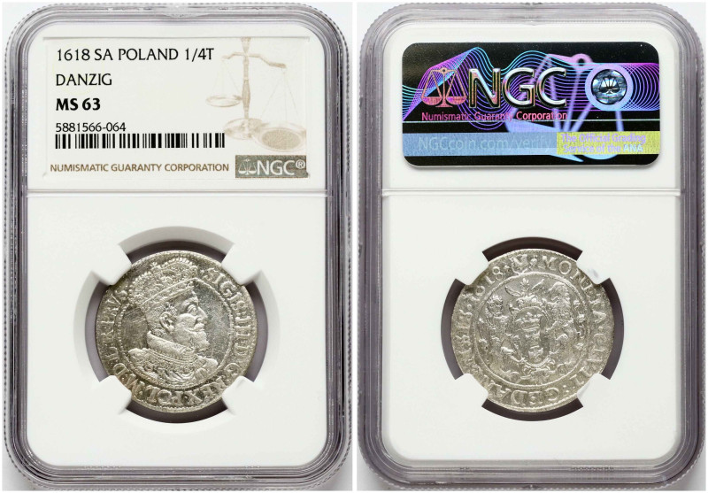 Poland Gdansk Ort 1618 SA Sigismund III Vasa (1587-1629). Obverse: Crowned and a...