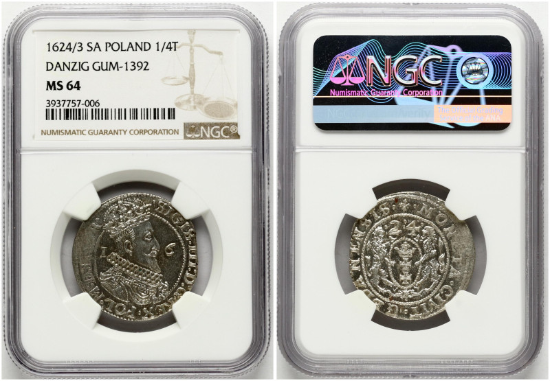 Poland. Zygmunt III Waza (1587–1632). Ort 1624, Gdansk. Silver. Gum 1392. NGC MS...