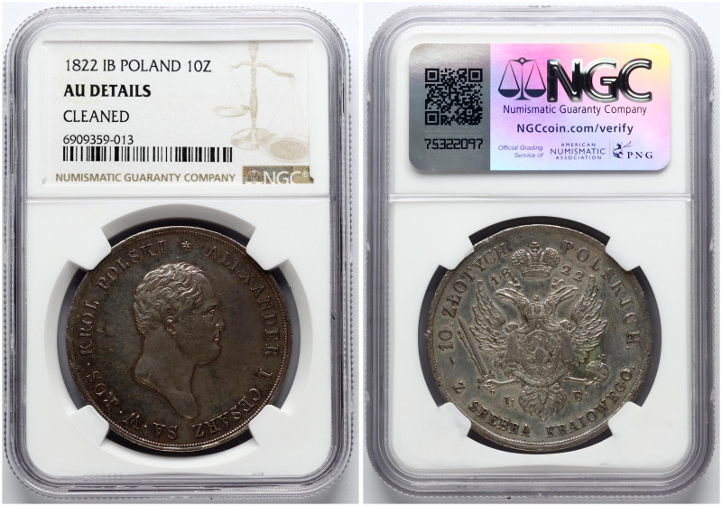 Poland. Alexander I (1801-1825). 10 Zlotych 1822 IB. Silver. Bitkin 821 (R). NGC...