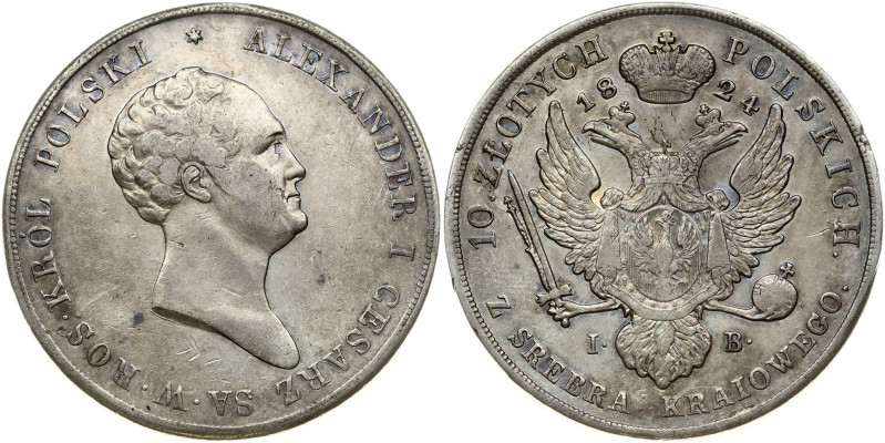 Poland 10 Zlotych 1824 IB Alexander I (1801-1825). Obverse: Head right. Letterin...