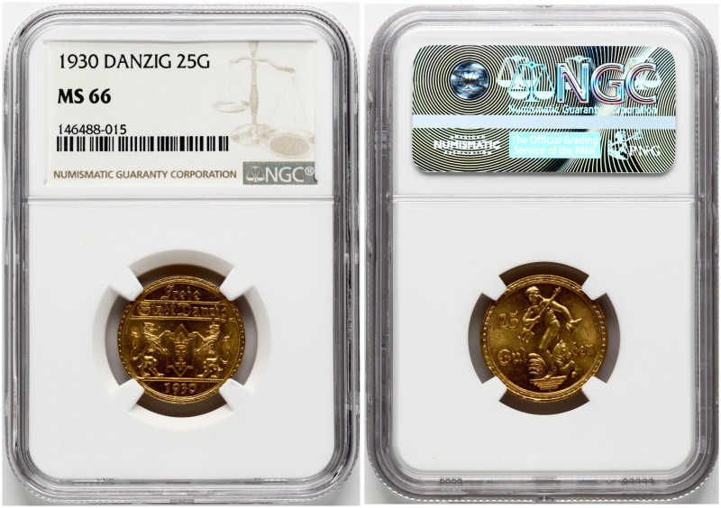 Poland Danzig 25 Gulden 1930 Mintage 4000 pcs. Gold 7.98 g. KM 150, Fr 44. NGC M...
