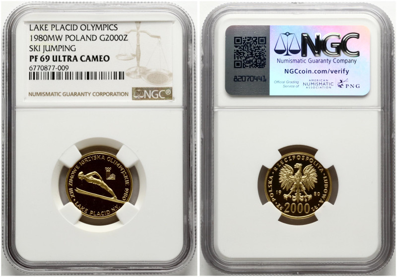 Poland. 2000 Zlotych 1980 MW, XIII Winter Olympics Lake Placid 1980. Gold .900, ...
