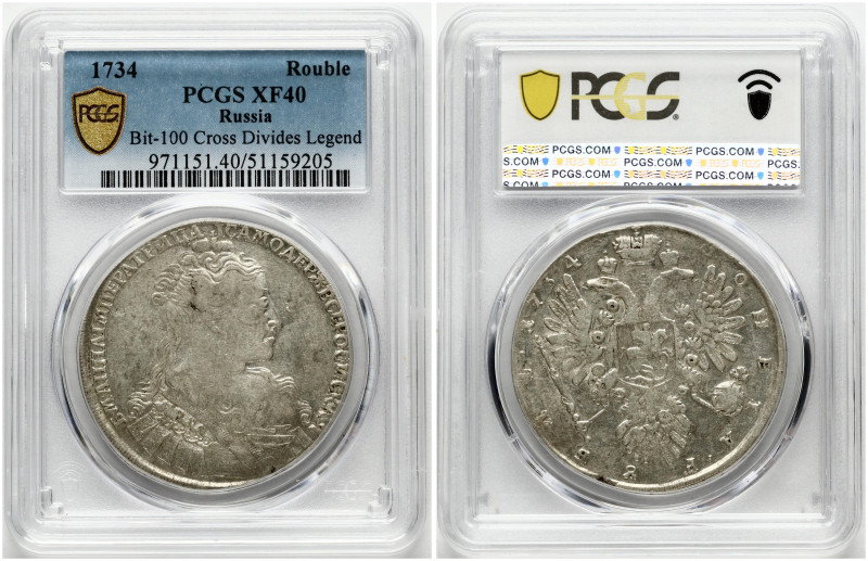 Russia. Anna Ioannovna (1730-1740). Rouble 1734. Silver. Bitkin 100 (R). PCGS XF...