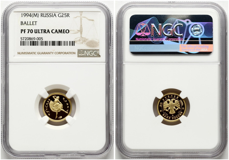 Russia. 25 Roubles 1994 ММД, Russian Ballet. Gold .999, 3.20 g. Mintage 5 000 pc...