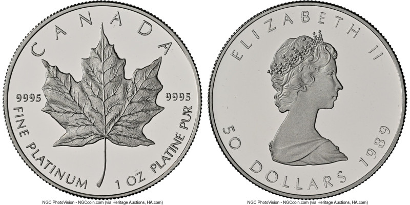 Elizabeth II 4-Piece Certified platinum "Maple Leaf" Proof Set 1989 NGC, 1) 50 D...