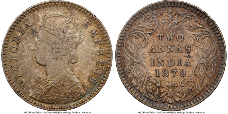 British India. Victoria 2 Annas 1879-(C) MS62 NGC, Calcutta mint, KM488, S&W-6.3...