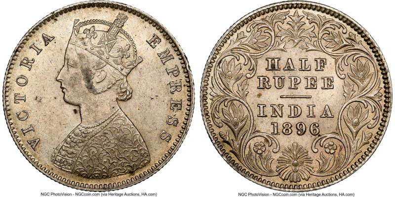 British India. Victoria 1/2 Rupee 1896-C AU58 NGC, Calcutta mint, KM491, S&W-6.2...