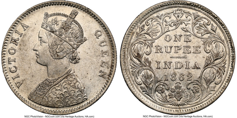 British India. Victoria Rupee 1862(B) AU58 NGC, Bombay mint, KM473.1, S&W-4.75 (...