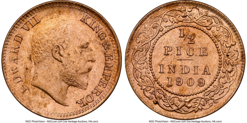 British India. Edward VII 1/2 Pice 1909-(c) MS64 Red NGC, Calcutta mint, KM500. ...