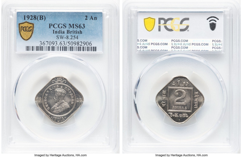 British India. George V 2 Annas 1928-(b) MS63 PCGS, Bombay mint, KM516, S&W-8.25...