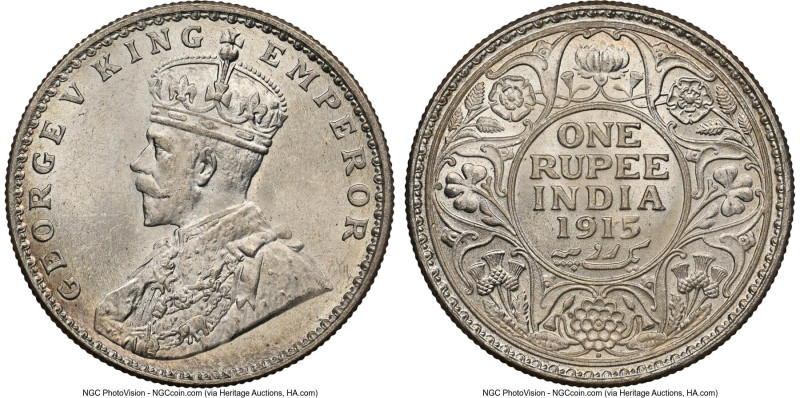 British India. George V Rupee 1915-(b) MS64 NGC, Bombay mint, KM524, S&W-8.31. H...