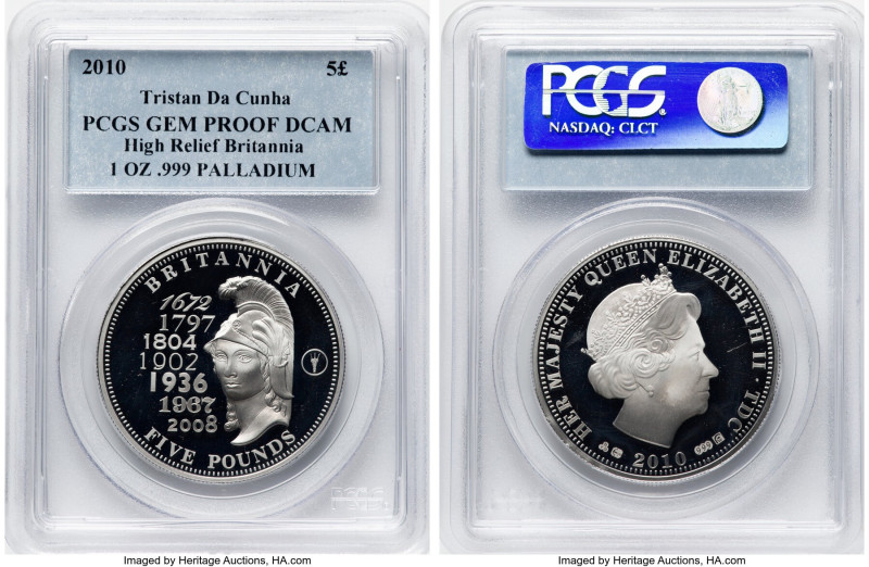 Elizabeth II palladium Proof High Relief "Britannia" 5 Pounds (1 oz) 2010 Gem Pr...